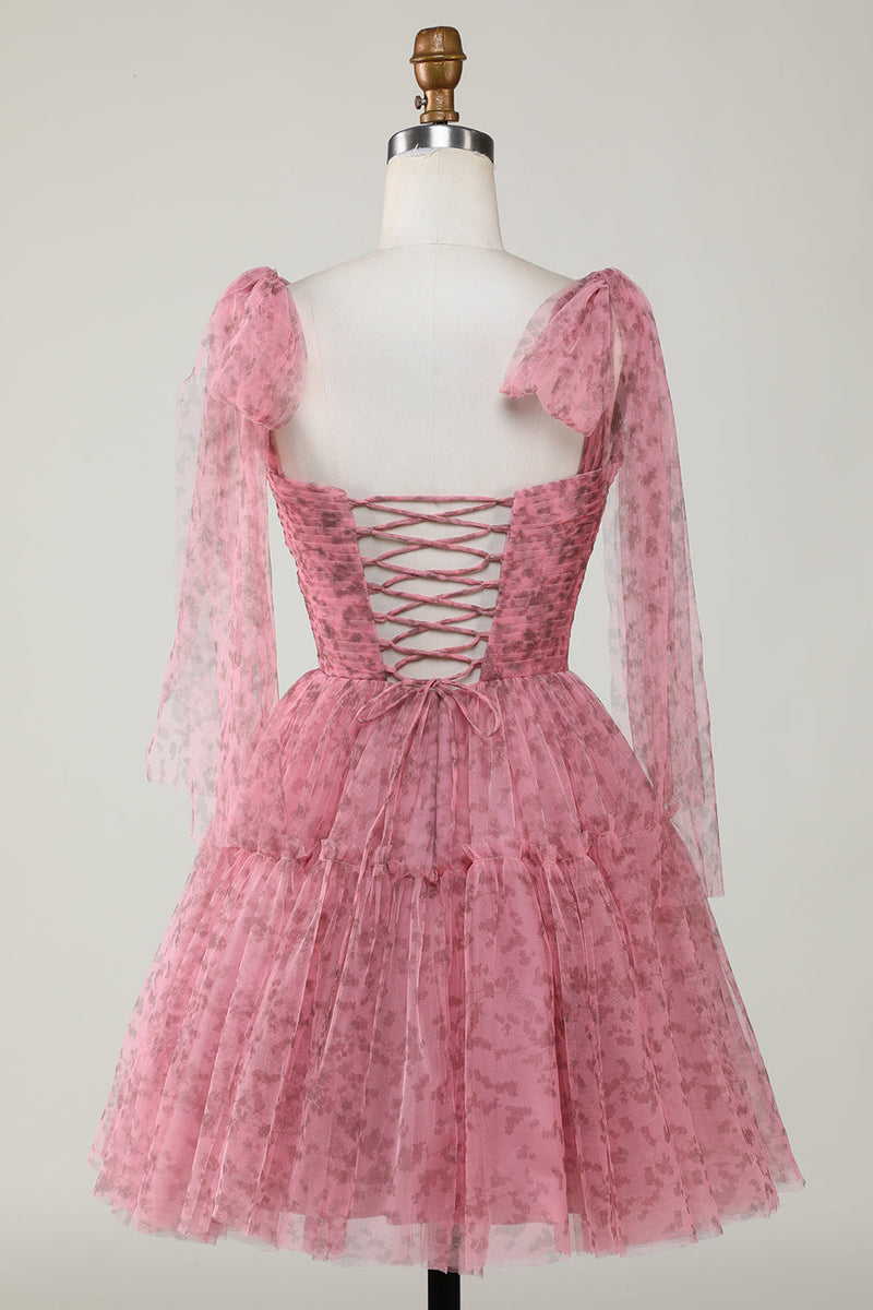 Indlæs billede til gallerivisning Blush trykt A-Line kort tyl homecoming kjole