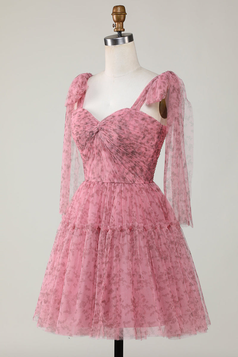 Indlæs billede til gallerivisning Blush trykt A-Line kort tyl homecoming kjole