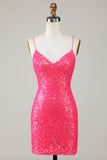 Sparkly Fuchsia Beaded Stram kort hjemkomstkjole