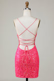 Sparkly Fuchsia Beaded Stram kort hjemkomstkjole