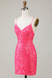 Sparkly Fuchsia Beaded Stram kort hjemkomstkjole