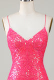 Sparkly Fuchsia Beaded Stram kort hjemkomstkjole