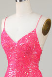 Sparkly Fuchsia Beaded Stram kort hjemkomstkjole