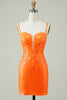 Indlæs billede til gallerivisning Glitter orange stram homecoming kjole med perler