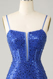 Royal Blue Bodycon Sparkly Spaghetti Straps Homecoming Kjole