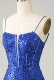 Royal Blue Bodycon Sparkly Spaghetti Straps Homecoming Kjole