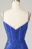 Royal Blue Bodycon Sparkly Spaghetti Straps Homecoming Kjole