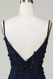 Sparkly Navy Corset Stram kort hjemkomstkjole med blonder