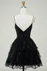 Indlæs billede til gallerivisning Gorgeous A Line Spaghetti Straps Black Sparkly Corset Homecoming Dress