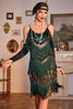Indlæs billede til gallerivisning Spaghetti stropper mørkegrøn glitter 1920&#39;erne Flapper kjole med frynser