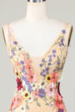 Bodycon Deep V-Neck Champagne Kort Homecoming Kjole med applikationer