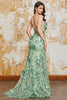 Indlæs billede til gallerivisning Spaghetti stropper Grøn havfrue korset Galla kjole med applikationer