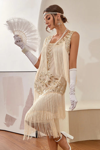 Champagnepailletter frynser 1920'erne Gatsby kjole med 20'er tilbehør sæt