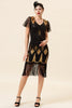 Indlæs billede til gallerivisning Sorte og gyldne pailletter frynser 1920&#39;erne Gatsby kjole med 20&#39;erne tilbehør sæt