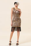 Golden Sequined Fringes 1920'erne Flapper Dress med 20'erne tilbehør sæt