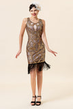 Golden Sequined Fringes 1920'erne Flapper Dress med 20'erne tilbehør sæt