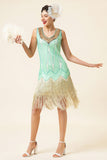 Mint Green Sequined Fringes 1920'erne Gatsby Flapper Kjole med 20'erne tilbehør sæt