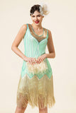 Mint Green Sequined Fringes 1920'erne Gatsby Flapper Kjole med 20'erne tilbehør sæt