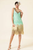 Mint Green Sequined Fringes 1920'erne Gatsby Flapper Kjole med 20'erne tilbehør sæt