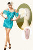Indlæs billede til gallerivisning Turkis Sequined frynser 1920&#39;erne Gatsby Flapper Party Dress med 20&#39;erne tilbehør sæt