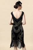 Sort Sequined 1920'erne Gatsby Flapper Party Dress med 20'er tilbehør sæt