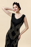 Sort Sequined 1920'erne Gatsby Flapper Party Dress med 20'er tilbehør sæt