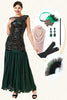 Indlæs billede til gallerivisning Grøn perle lang flapper kjole med tilbehør fra 1920&#39;erne