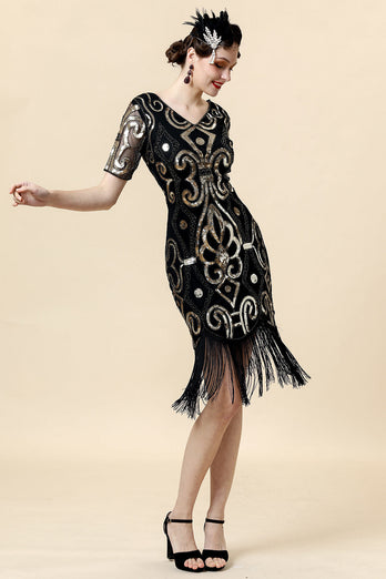 Vintage Fringed Glitter Flapper Dress med tilbehør fra 1920'erne