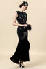 Indlæs billede til gallerivisning Sort pailletter lang Gatsby kjole med 20&#39;er tilbehørssæt
