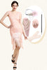 Indlæs billede til gallerivisning Beaded pink frynsede flapper kjole med 1920&#39;erne tilbehør sæt