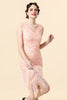 Indlæs billede til gallerivisning Beaded pink frynsede flapper kjole med 1920&#39;erne tilbehør sæt