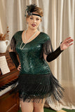 Grøn Plus Size 1920'erne Gatsby kjole med 20'er Acessories Set