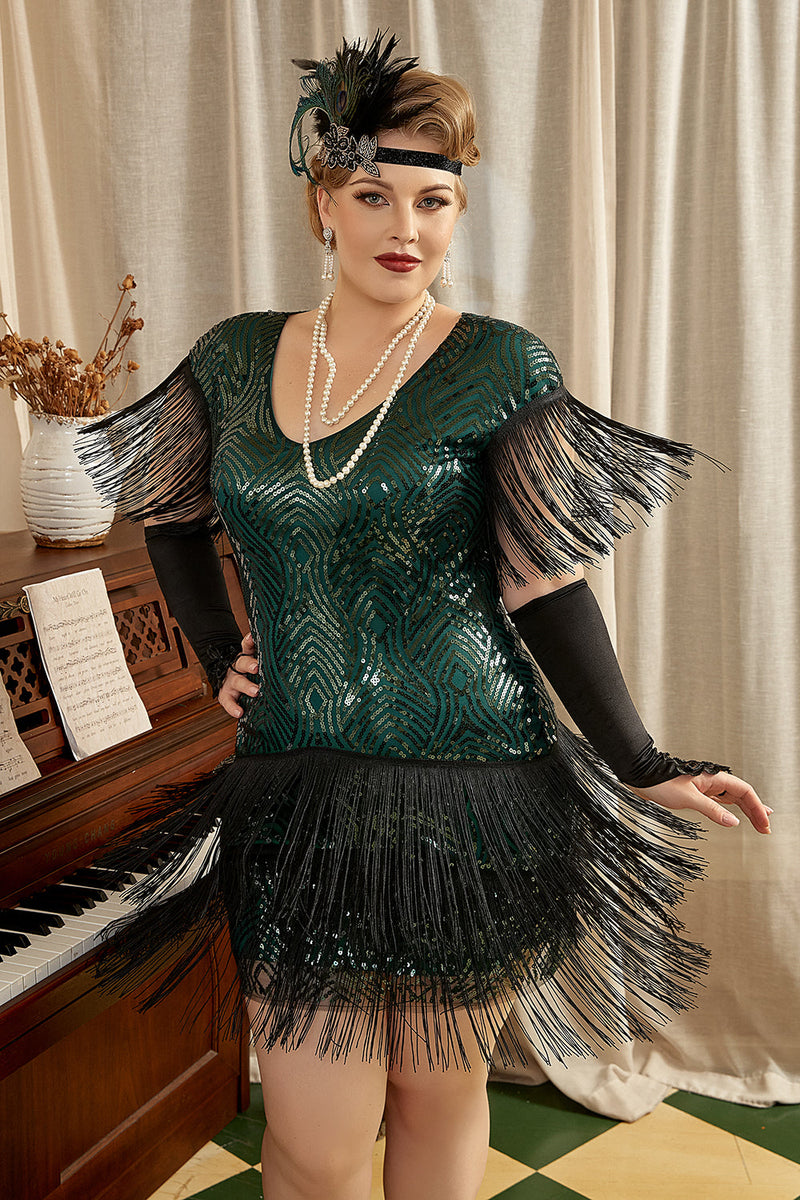 Herske bøf guld Zapaka Kvinder Grøn Plus Size 1920'erne Pailletter frynser Gatsby kjole med  20'erne Acessories Set – ZAPAKA DA