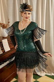 Grøn Plus Size 1920'erne Gatsby kjole med 20'er Acessories Set