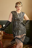 Golden Pailletter Plus Size 1920'erne Gatsby kjole med 20'erne Acessories Set