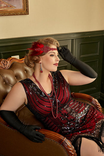 Rød Plus Size 1920'erne Gatsby kjole med 20'er Acessories Set