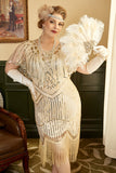 Abrikos Plus Size 1920'erne Gatsby kjole med 20'er Acessories Set