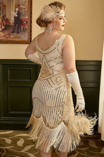 Abrikos Plus Size 1920'erne Gatsby kjole med 20'er Acessories Set