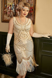 Abrikos Plus Size 1920'erne Gatsby kjole med 20'er Acessories Set