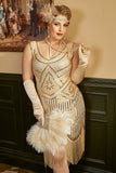 Abrikos Plus Size 1920'erne Gatsby kjole med 20'er Acessories Set