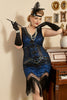 Indlæs billede til gallerivisning Royal Blue Sequined 1920&#39;erne Gatsby Plus Size kjole med 20&#39;erne tilbehør sæt