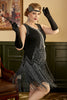 Indlæs billede til gallerivisning Sorte frynser 1920&#39;erne Plus Size Gatsby kjole med 20&#39;erne tilbehør sæt