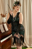 Mørkegrøn sequined 1920'erne Plus Size Flapper Dress med 20'erne tilbehør sæt