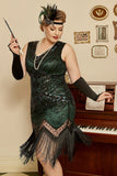 Mørkegrøn sequined 1920'erne Plus Size Flapper Dress med 20'erne tilbehør sæt