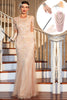 Indlæs billede til gallerivisning Sparkly Blush Sequined Long 1920s Flapper Dress med 20&#39;er tilbehør