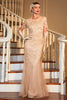Indlæs billede til gallerivisning Sparkly Blush Sequined Long 1920s Flapper Dress med 20&#39;er tilbehør