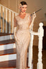 Indlæs billede til gallerivisning Light Khaki Sequined Long 1920&#39;erne Gatsby kjole med tilbehør sæt