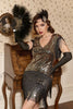 Indlæs billede til gallerivisning Sort Golden Fringed Pailletter 1920&#39;erne kjole med tilbehør sæt