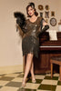 Indlæs billede til gallerivisning Sort Golden Fringed Pailletter 1920&#39;erne kjole med tilbehør sæt