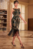 Indlæs billede til gallerivisning Guld og sortgrønne pailletter frynsede 1920&#39;erne kjole med tilbehør sæt